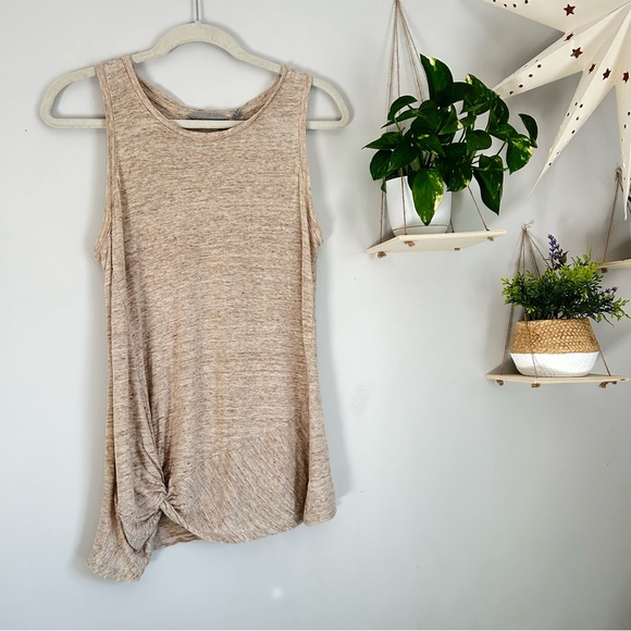 🩷ATHLETA 100% LINEN TAN CHIC TANK TOP SIDE KNOT TWIST ZEPHYR TOP SIZE SMALL SAND - Picture 2 of 8